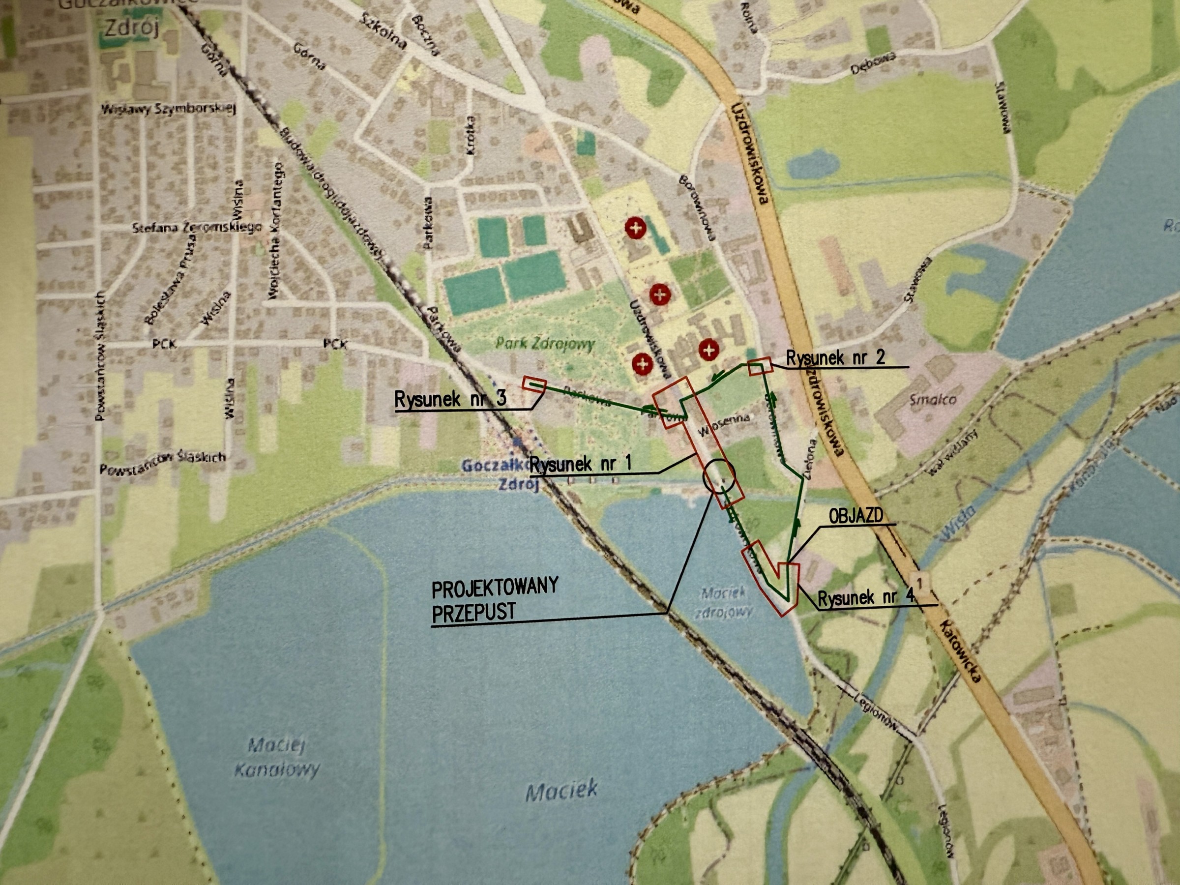 Mapa z tymczasową organizacją ruchu