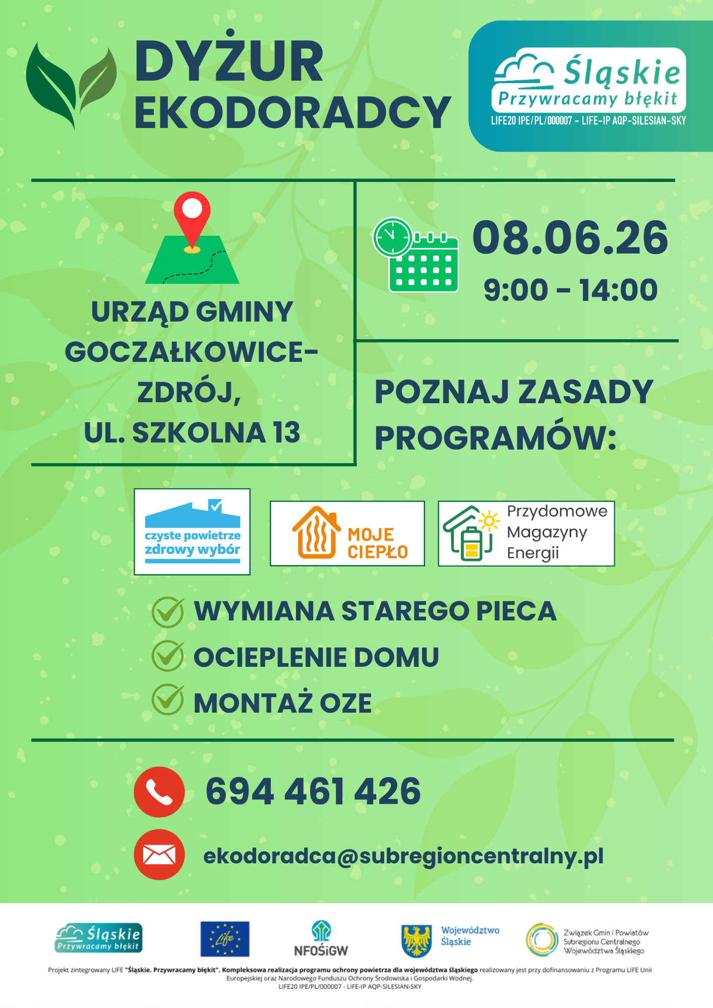 Plakat z informacjami o dyżurze