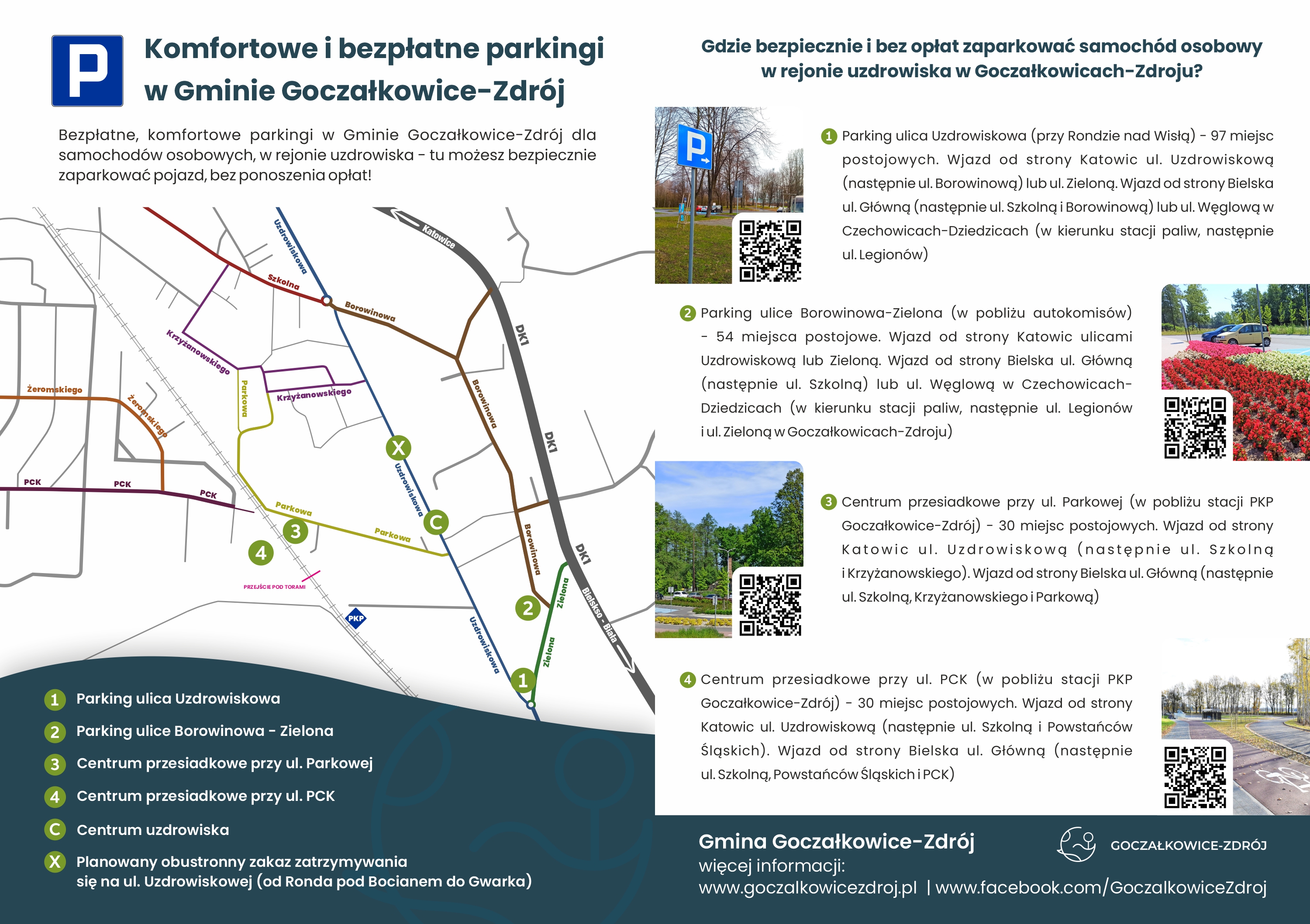 Ulotka z mapą parkingów i informacjami o gminnych parkingach