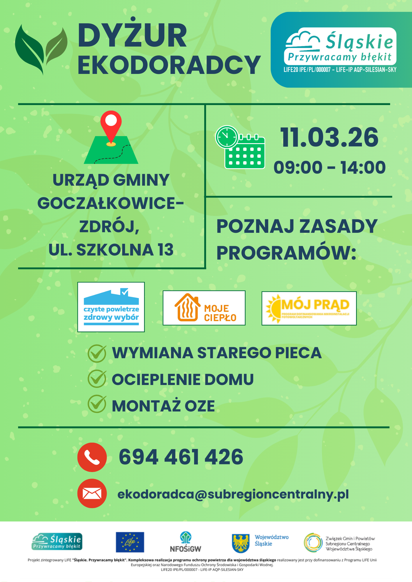 Plakat z informacjami o dyżurze