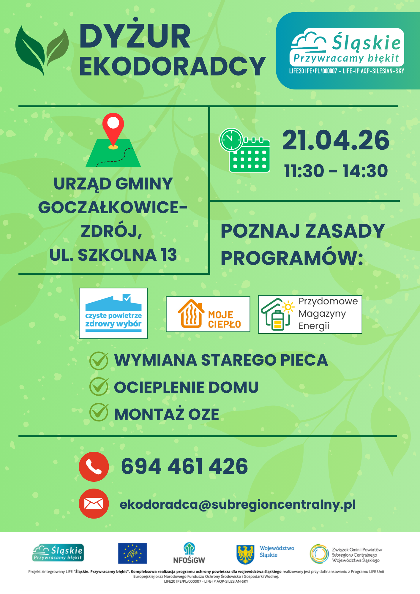 Plakat z informacjami o dyżurze