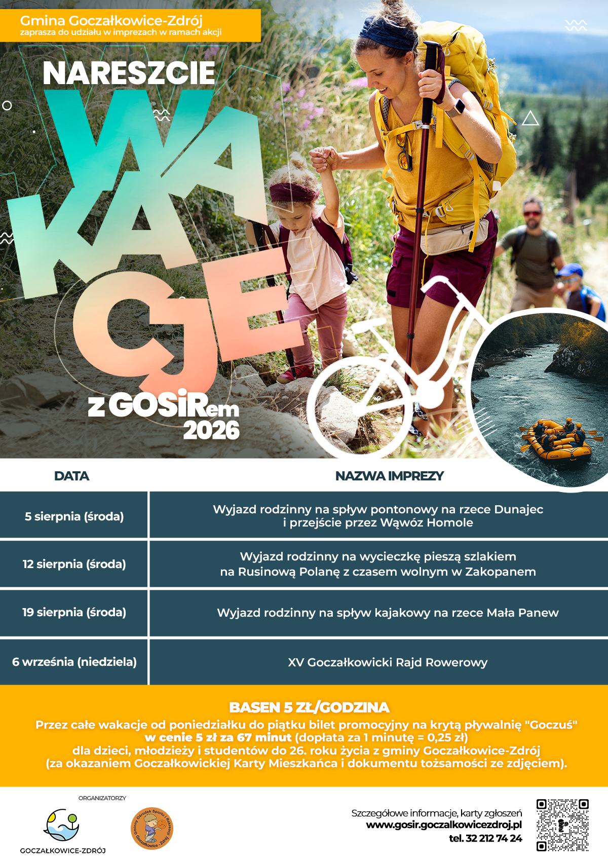 Plakat z informacjami o wydarzeniach w trakcie wakacji