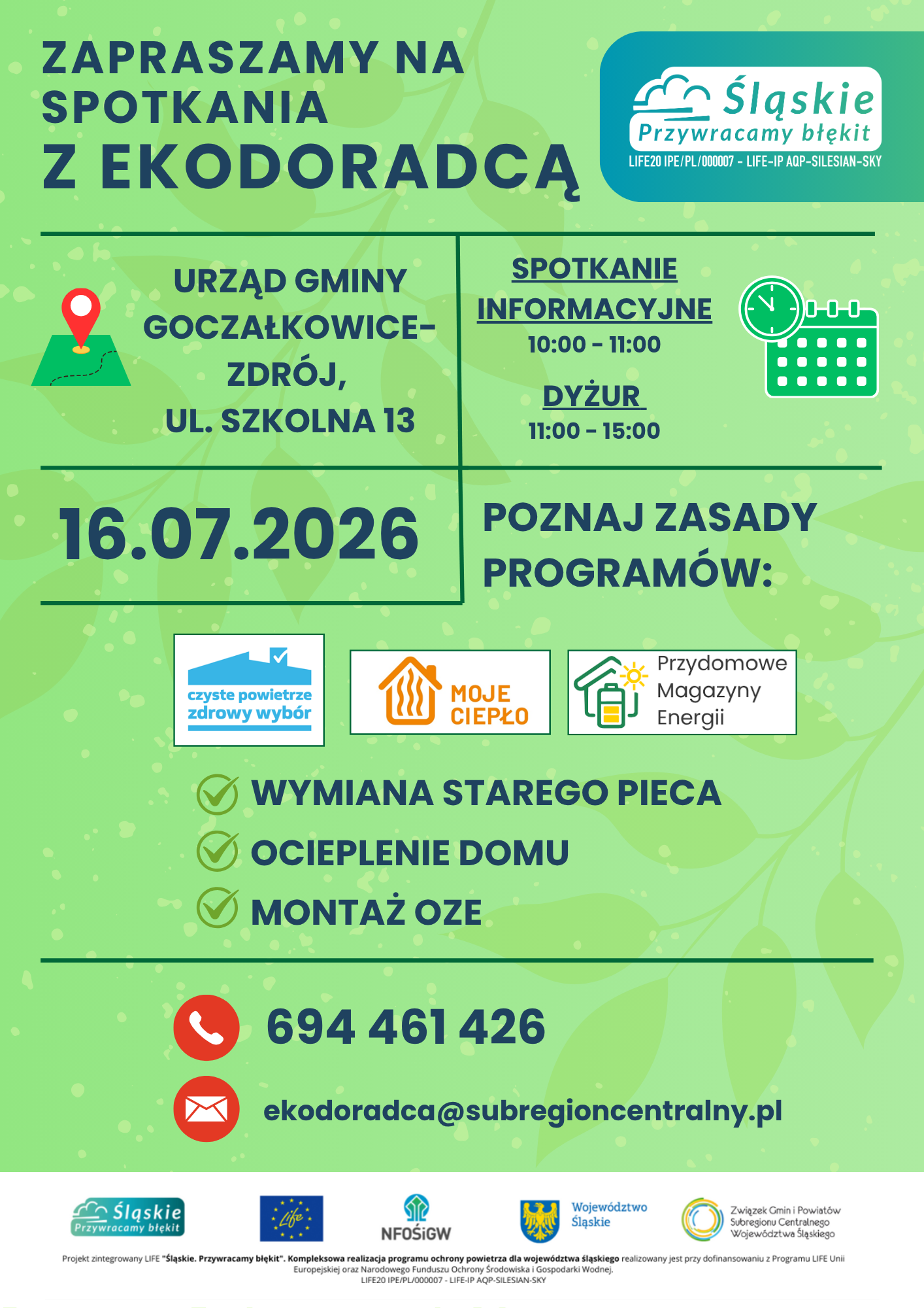Plakat z informacjami o dyżurze