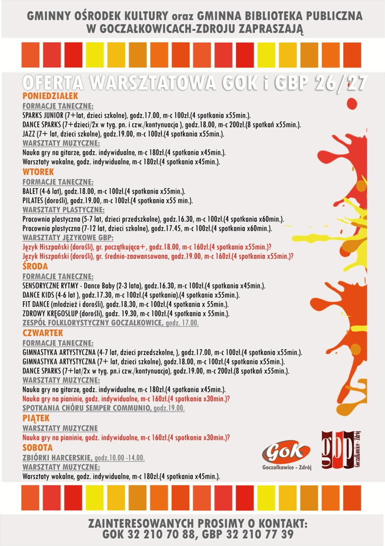 Plakat z informacjami o warsztatach