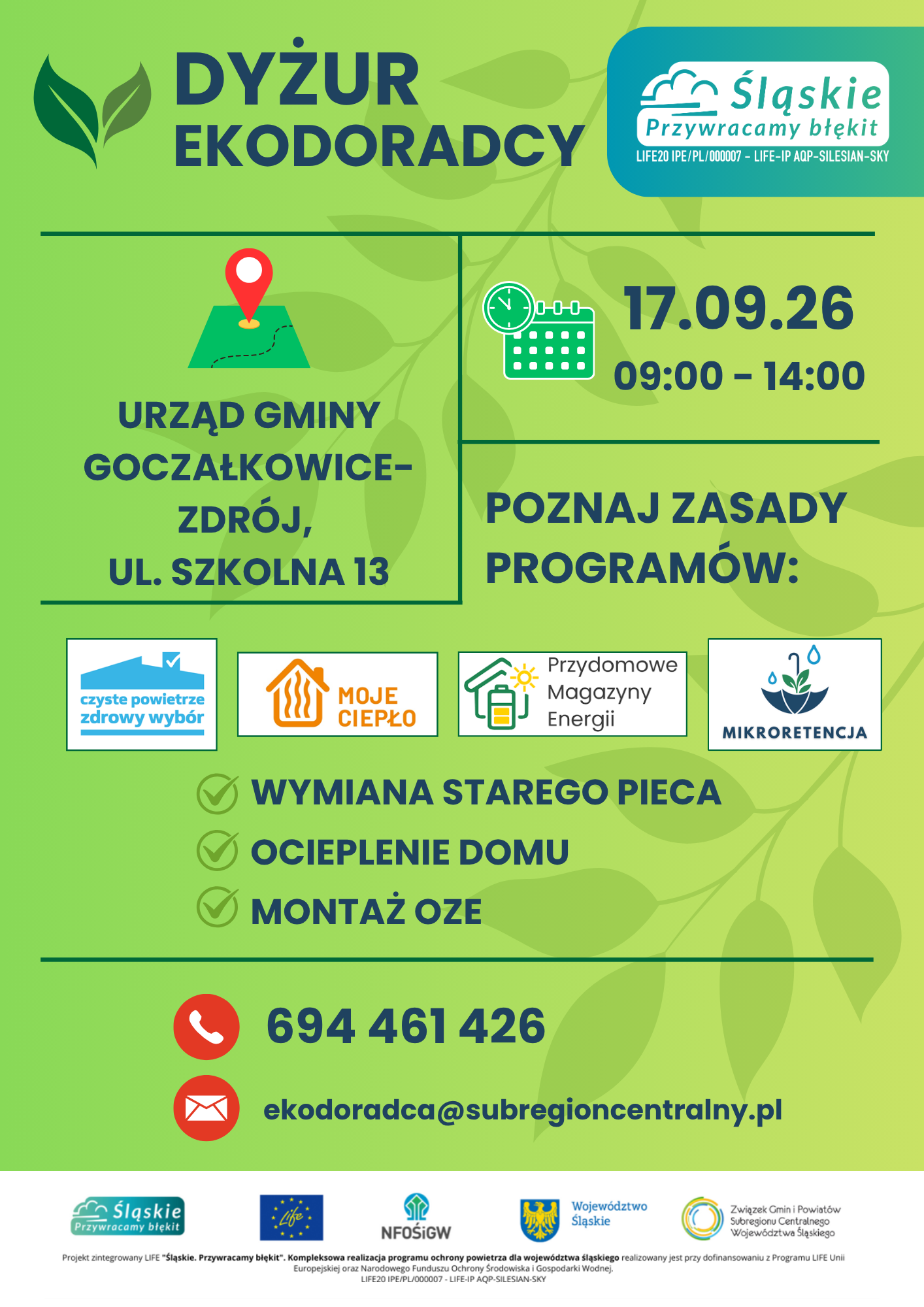 Plakat z informacjami o dyżurze